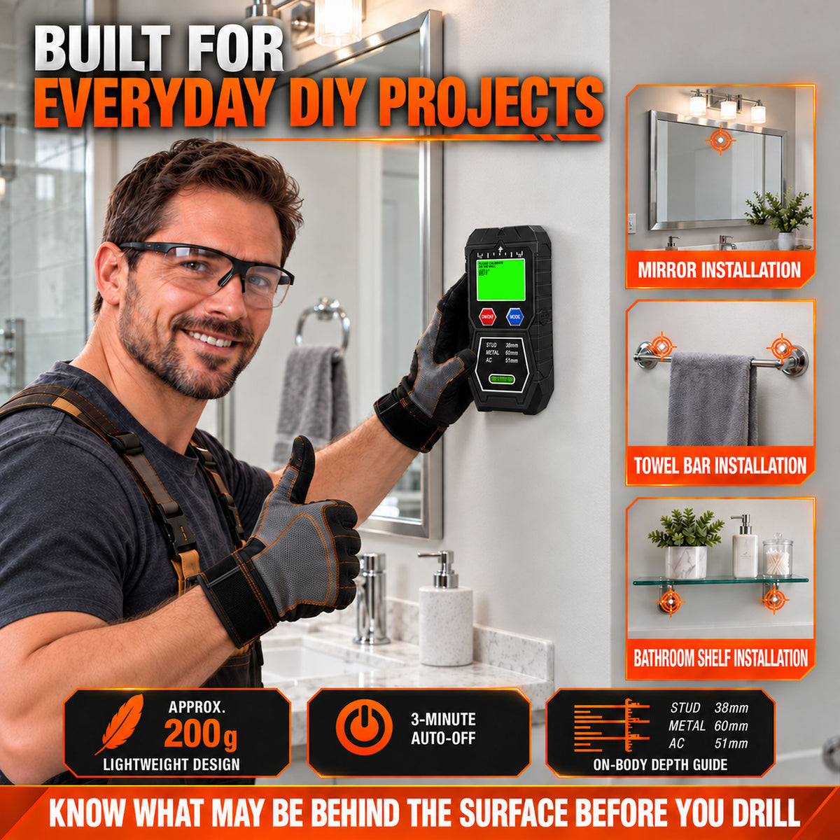 T18 Stud Finder Wall Scanner, for Wood/Metal/AC Wire/Pipe