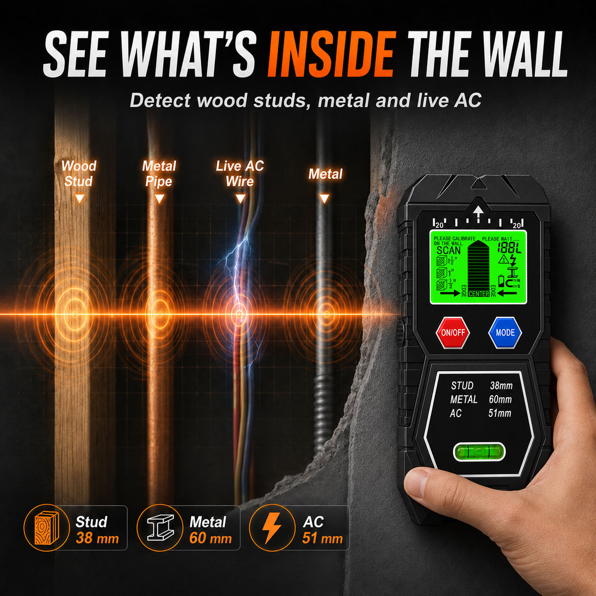T18 Stud Finder Wall Scanner, for Wood/Metal/AC Wire/Pipe