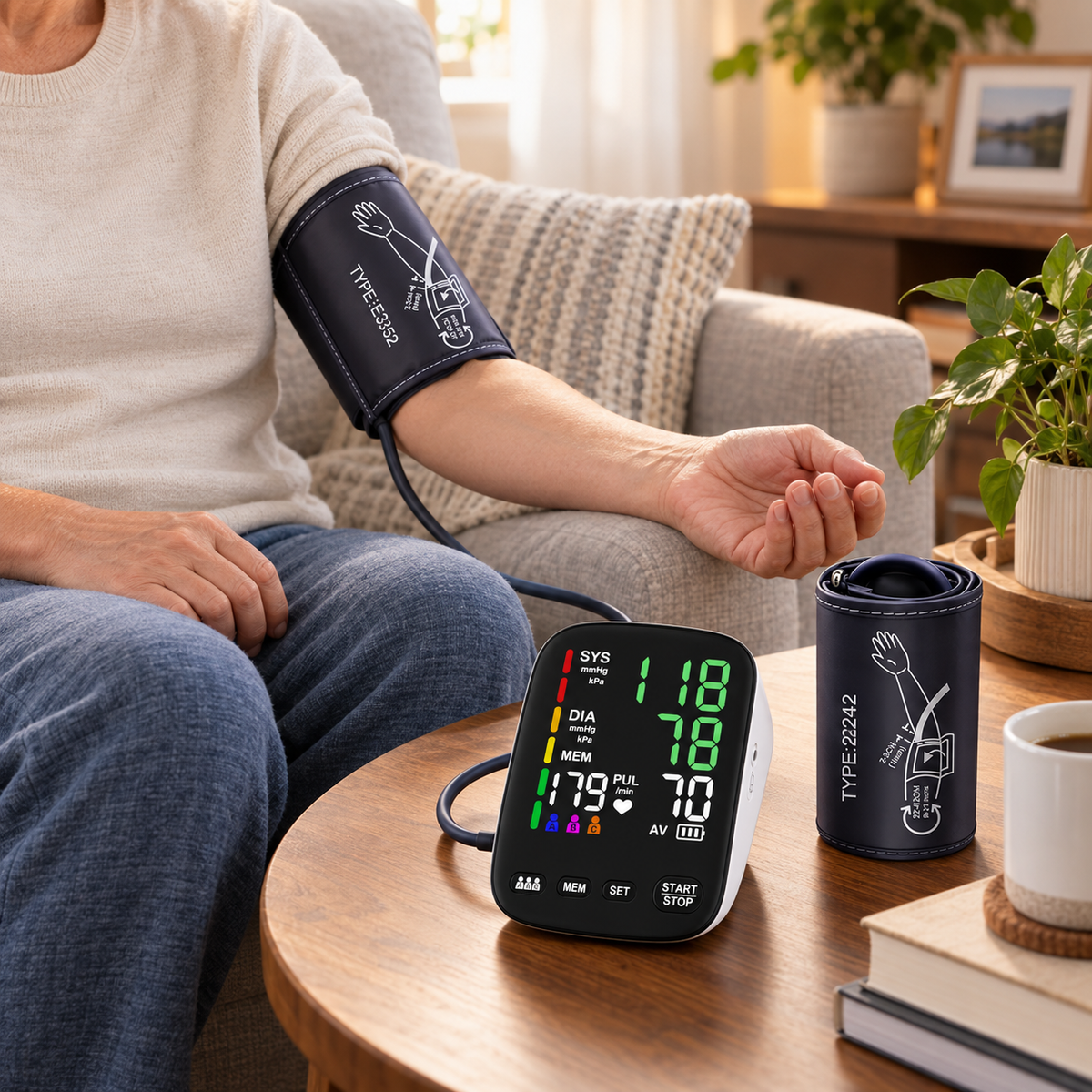 A02-BE Blood Pressure Monitor, 2Cuff Automatic Large LED Display Black