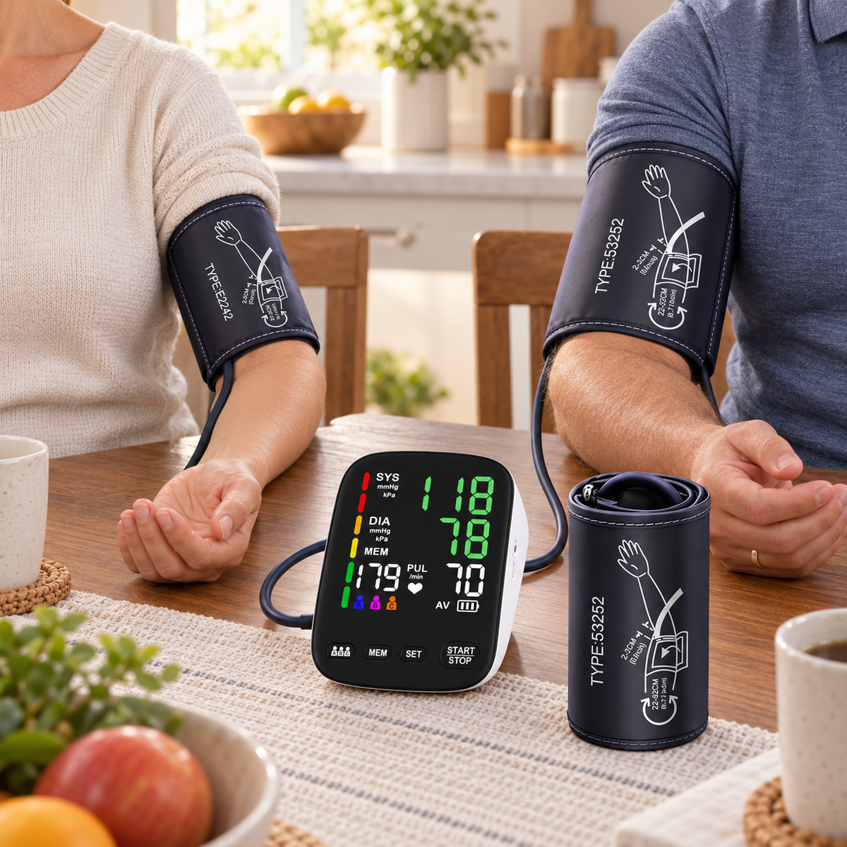 A02-BE Blood Pressure Monitor, 2Cuff Automatic Large LED Display Black