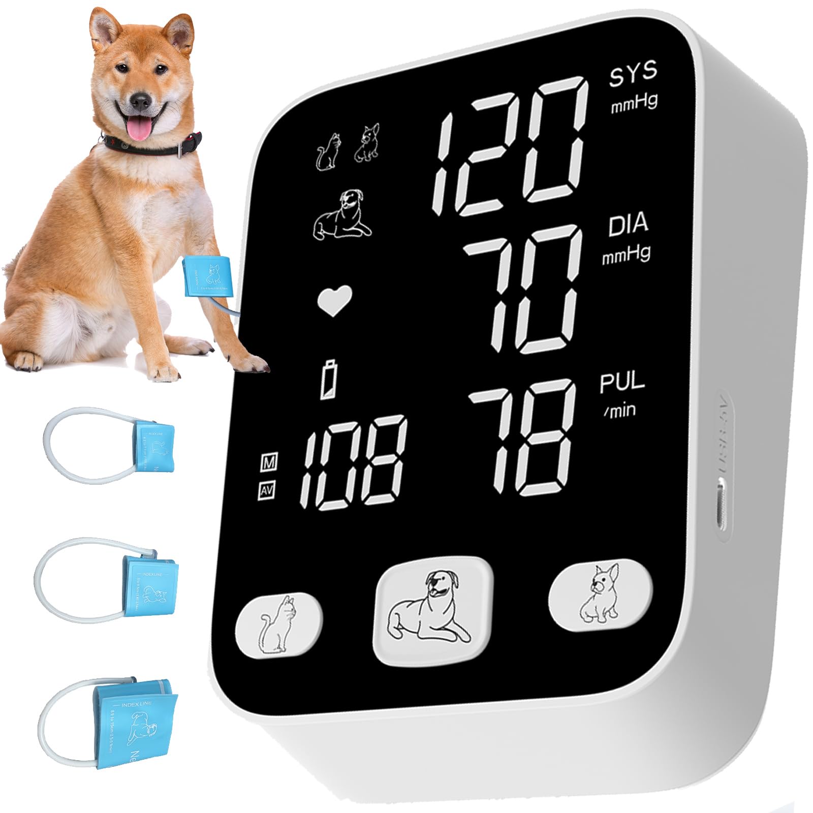 Pet Blood Pressure Monitor, 3 Cuffs LCD Screen for Dog/Cat Veterinary