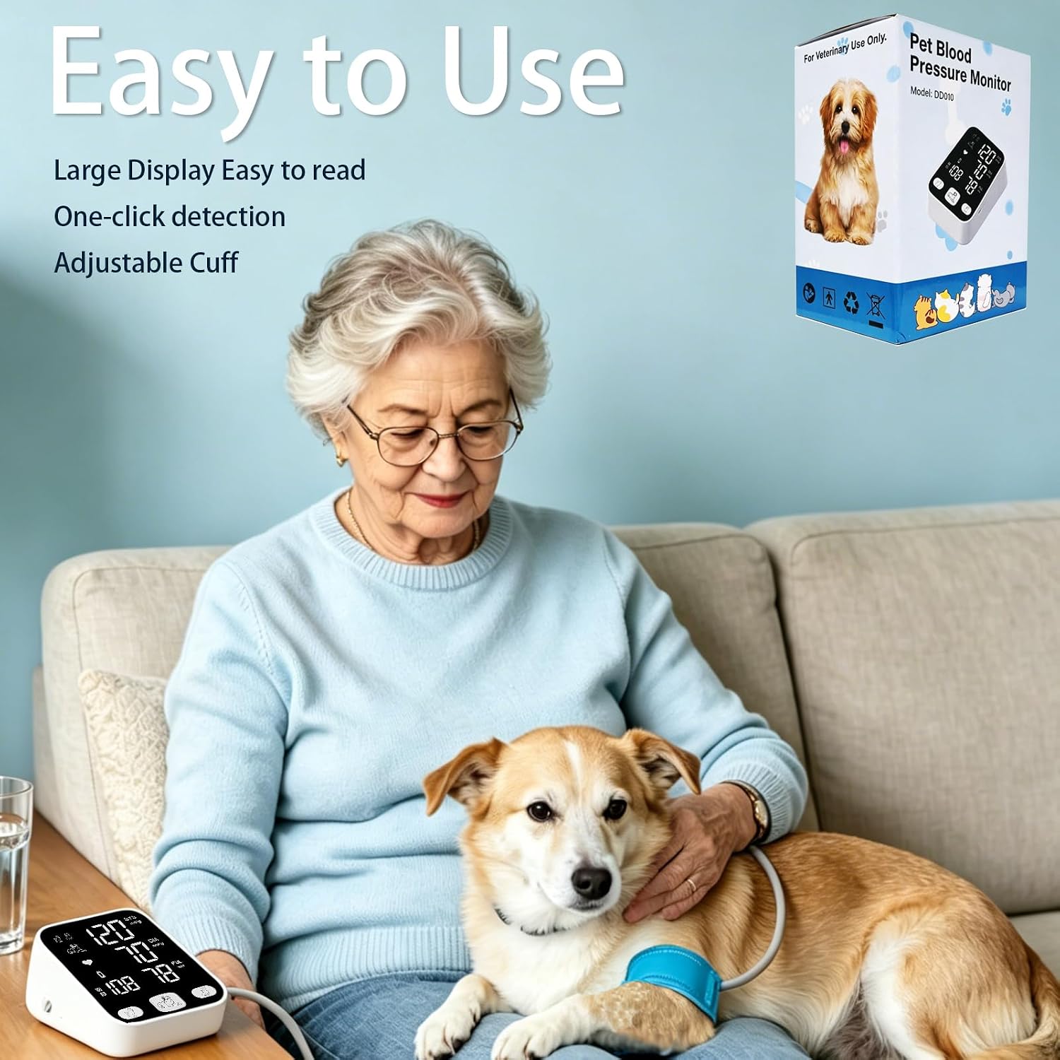Pet Blood Pressure Monitor, 3 Cuffs LCD Screen for Dog/Cat Veterinary