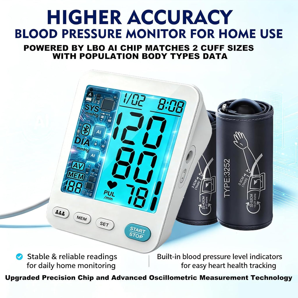Blood Pressure Monitor, 2Cuff  LCD Display M/L/XL for Adult Home Use