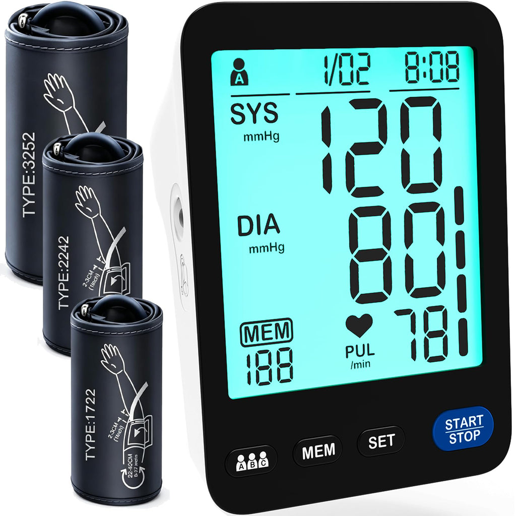 Blood Pressure Monitor, 2Cuff  LCD Display M/L/XL for Adult Home Use