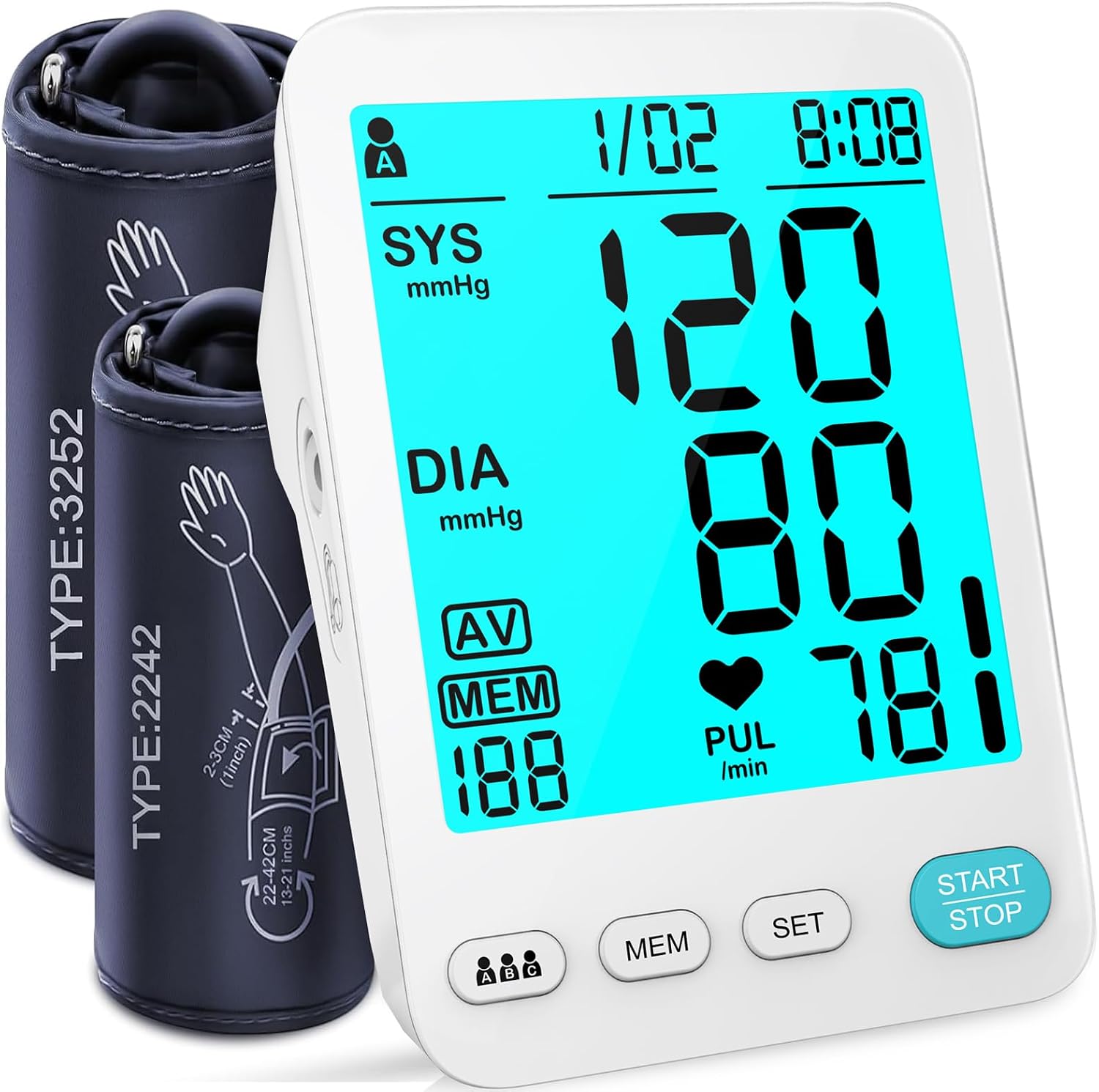 Blood Pressure Monitor, 2Cuff  LCD Display M/L/XL for Adult Home Use
