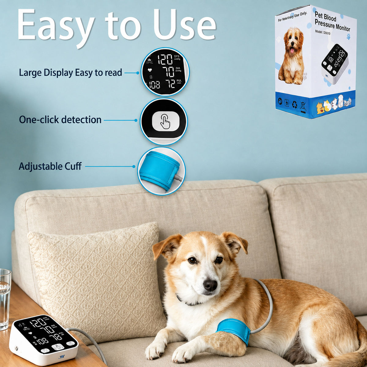 DD010 Pet Blood Pressure Monitor, 3 Sizes Cuffs for Dog/Cat