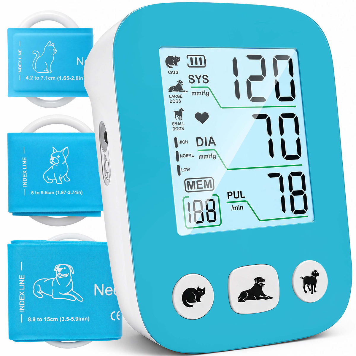 DD011 Pet Blood Pressure Monitor, Blue Digital 3 Cuffs for Dogs Cats
