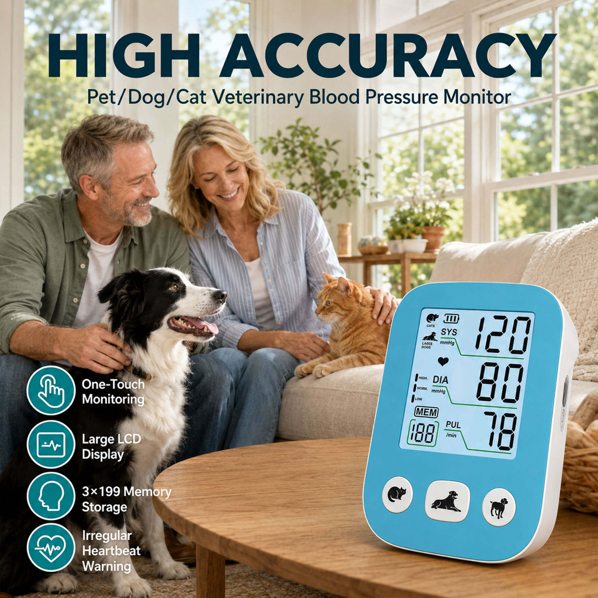 DD011 Pet Blood Pressure Monitor, Blue Digital 3 Cuffs for Dogs Cats