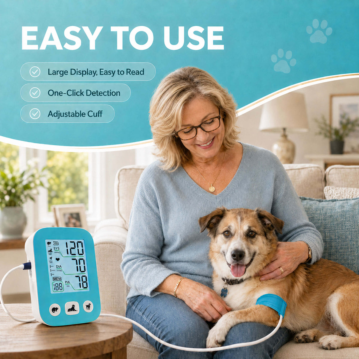 DD011 Pet Blood Pressure Monitor, Blue Digital 3 Cuffs for Dogs Cats