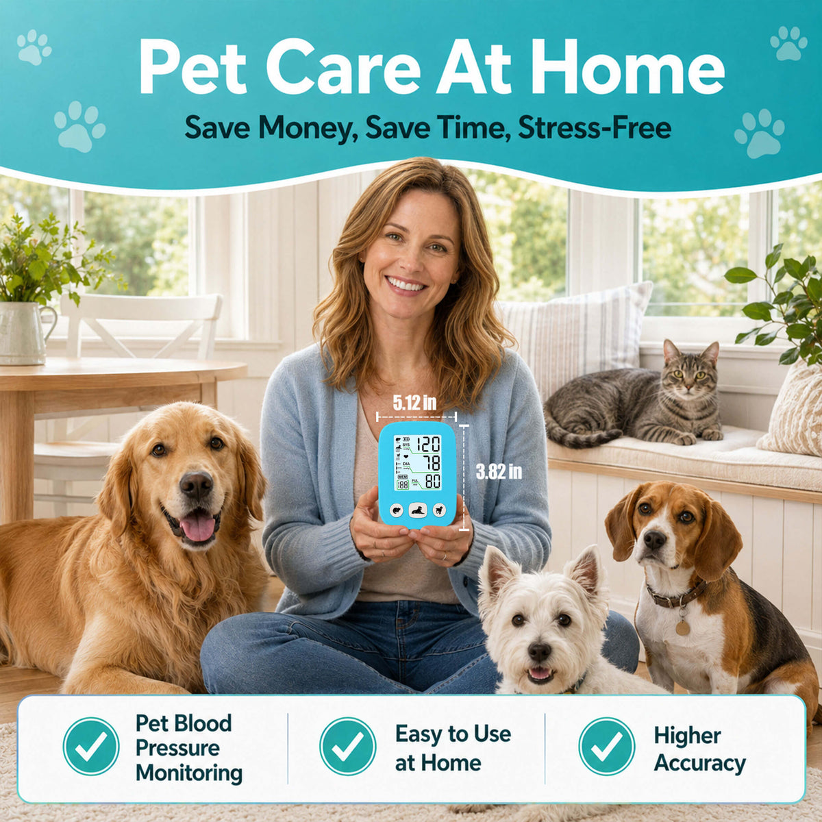 DD011 Pet Blood Pressure Monitor, Blue Digital 3 Cuffs for Dogs Cats