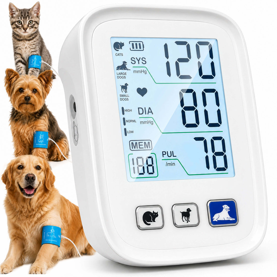 DD012 Pet Blood Pressure Monitor, White 3 Cuffs for Dogs & Cats