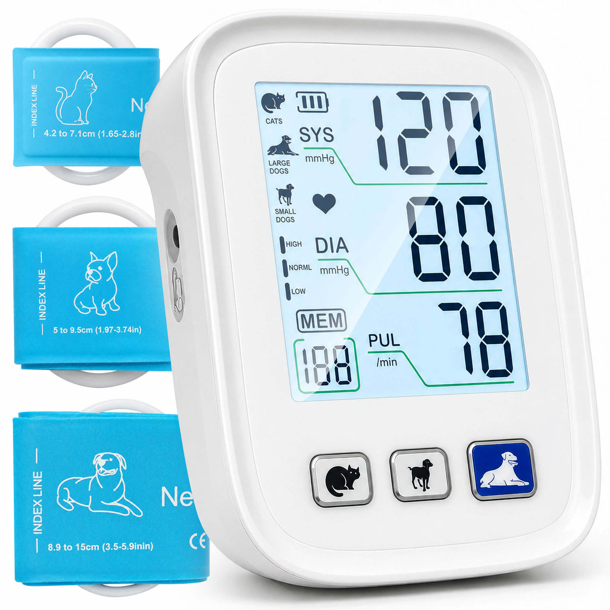 DD012 Pet Blood Pressure Monitor, White 3 Cuffs for Dogs & Cats