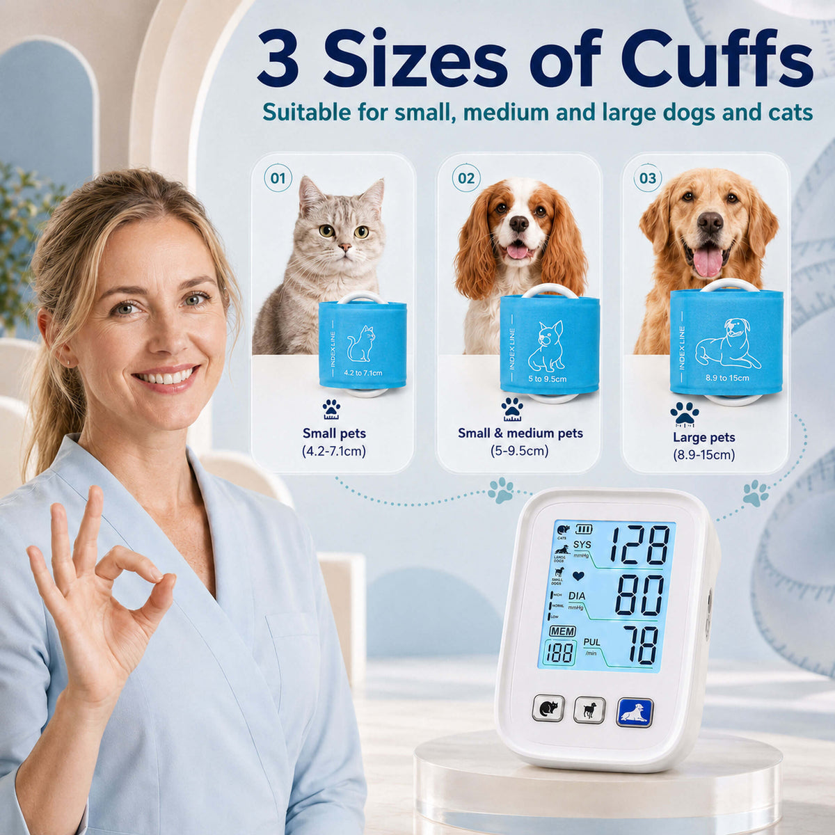 DD012 Pet Blood Pressure Monitor, White 3 Cuffs for Dogs & Cats