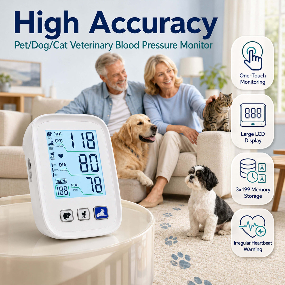 DD012 Pet Blood Pressure Monitor, White 3 Cuffs for Dogs & Cats