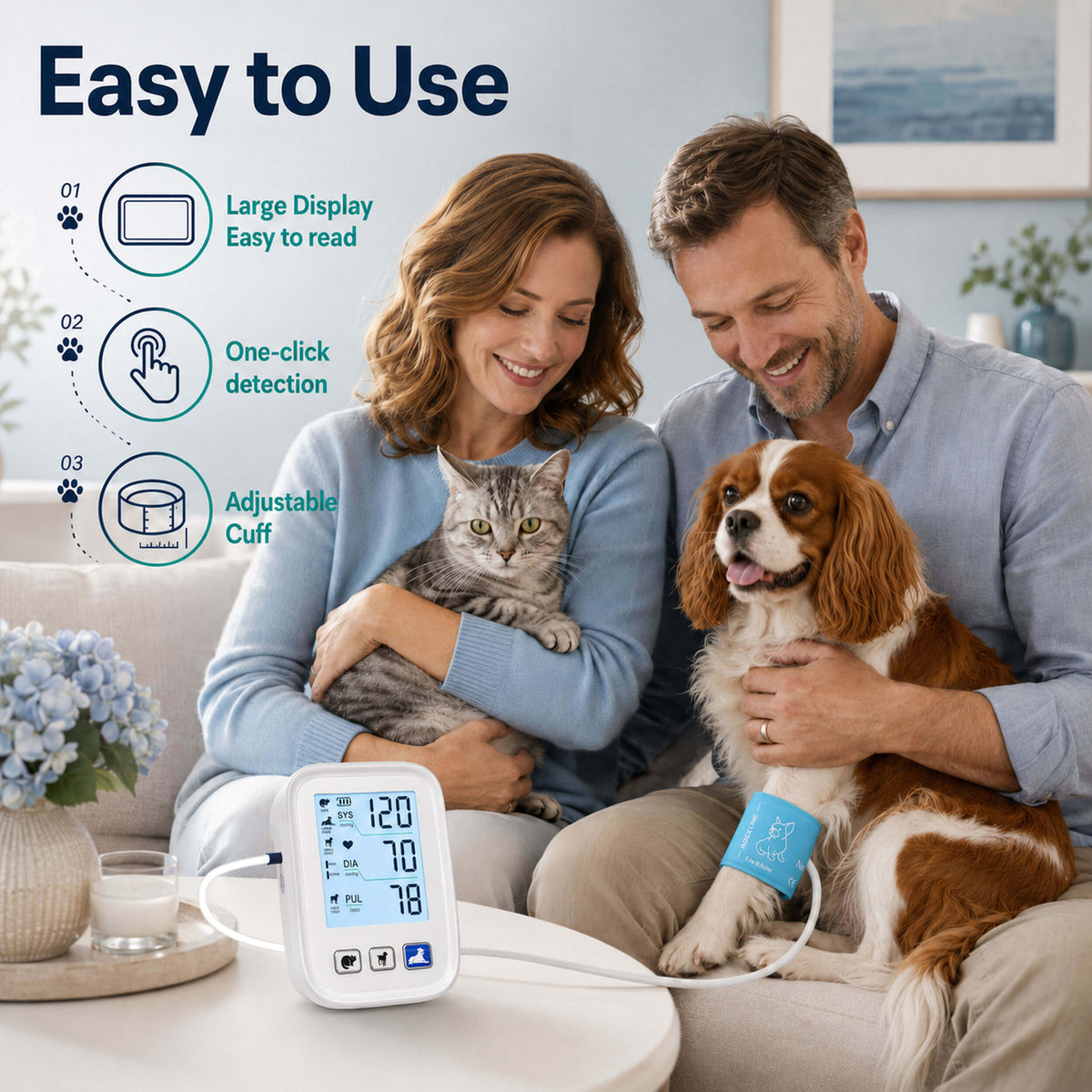 DD012 Pet Blood Pressure Monitor, White 3 Cuffs for Dogs & Cats