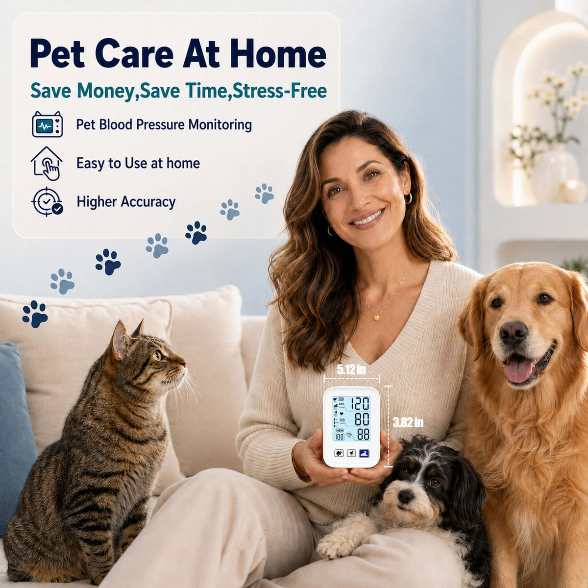 DD012 Pet Blood Pressure Monitor, White 3 Cuffs for Dogs & Cats