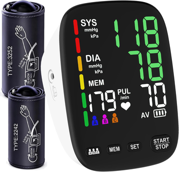 A02-BE Blood Pressure Monitor, 2Cuff Automatic Large LED Display Black