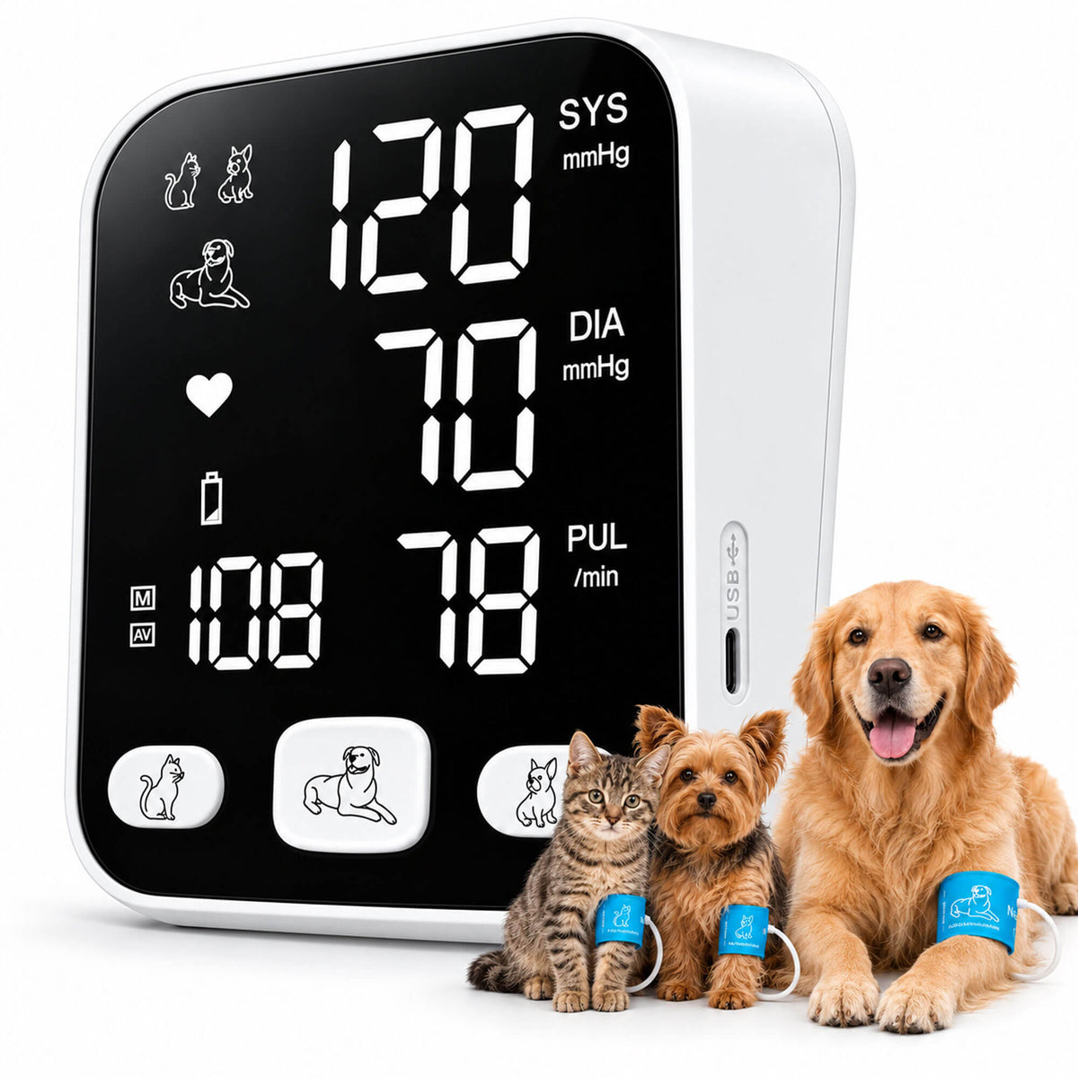 DD010 Pet Blood Pressure Monitor, 3 Sizes Cuffs for Dog/Cat