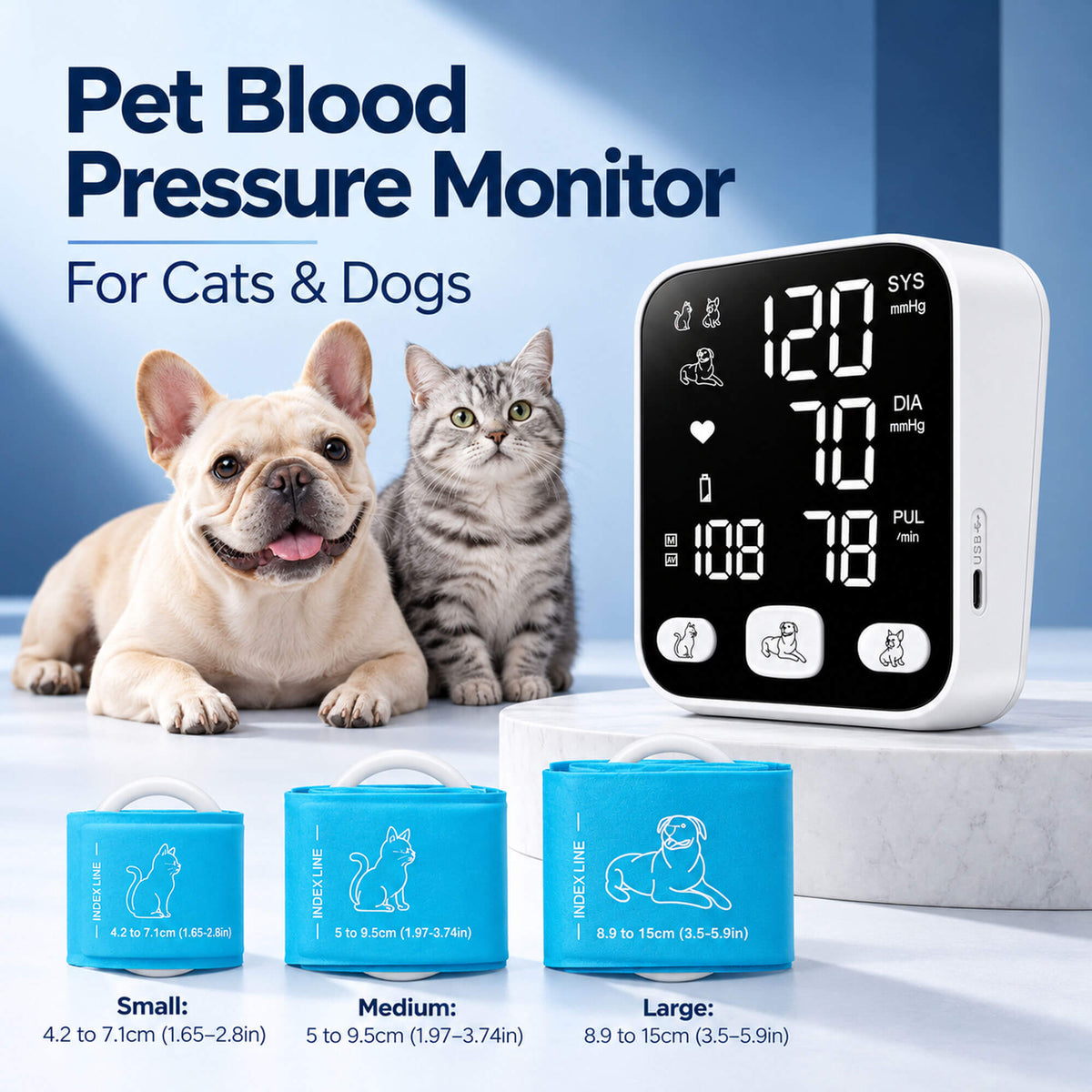 DD010 Pet Blood Pressure Monitor, 3 Sizes Cuffs for Dog/Cat